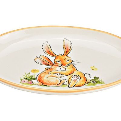 Piatto da portata decoro coniglio in ceramica albicocca, bianco (L/A/P) 29x3x19 cm