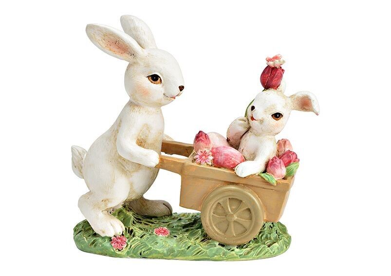 Coniglio con carriola in poliestere bianco (L/A/P) 14x12x6 cm