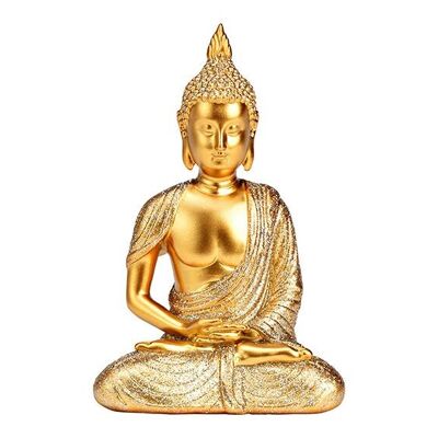 Buddha mit Glitter aus Poly gold (B/H/T) 9x13x7cm