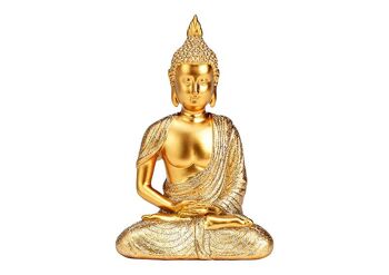 Bouddha avec paillettes en poly or (L/H/P) 9x13x7cm