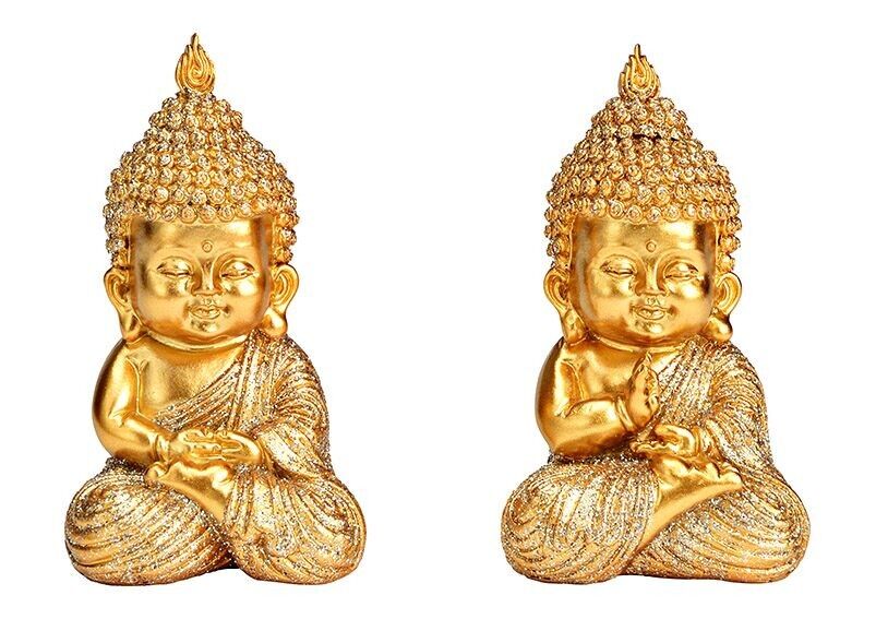 Buddha con glitter in poly gold 2 volte, (L/A/P) 5x8x5 cm