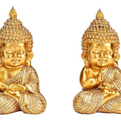 Buddha con glitter in poly gold 2 volte, (L/A/P) 5x8x5 cm