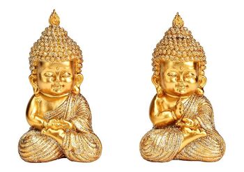 Bouddha avec paillettes en poly-or 2 fois, (L/H/P) 5x8x5cm