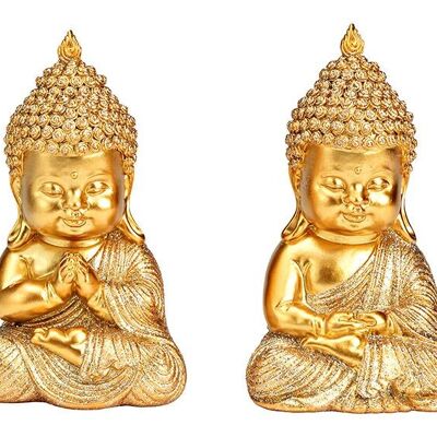 Buddha mit Glitter aus Poly gold 2-fach, (B/H/T) 7x11x6cm