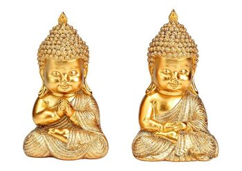 Bouddha avec paillettes en poly-or 2 fois, (L/H/P) 7x11x6cm