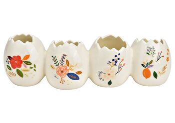 Pot de fleur coquille d'œuf avec décoration florale colorée en porcelaine blanche (L/H/P) 26x8x7cm uniquement pour fleurs séchées