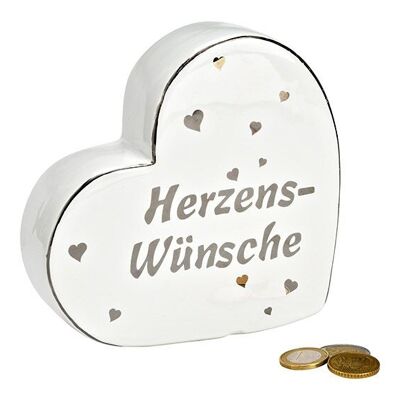 Spardose Herz, Herzens-Wünsche, aus Keramik weiß (B/H/T) 16x15x5cm
