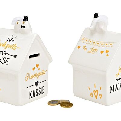 Spardose Haus, Hochzeits-Kasse Just Married, aus Keramik weiß (B/H/T) 11x16x10cm