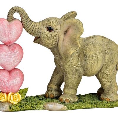 Elefante con cuore in poliestere grigio (L/A/P) 14x11x7 cm