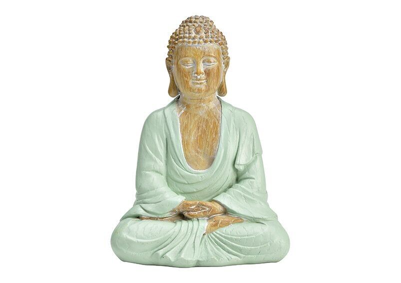 Buddha in poliestere verde (L/A/P) 14x18x10 cm