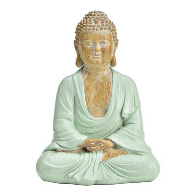 Buddha in poliestere verde (L/A/P) 14x18x10 cm