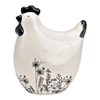 Huhn mit Blumenwiesen Dekor aus Keramik schwarz, weiß (B/H/T) 13x16x9cm