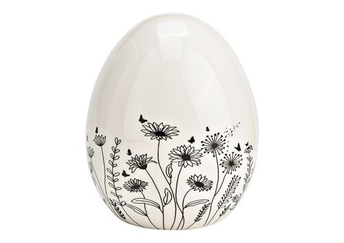 Osterei mit Blumenwiesen Dekor aus Keramik schwarz, weiß (B/H/T) 10x12x10cm