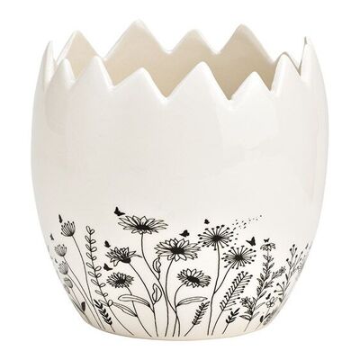 Maceta con prados de flores de cerámica negro, blanco (An/Al/Pr) 10x10x10cm solo para flores secas