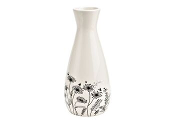 Vase avec décor de prairie fleurie en céramique noir, blanc (L/H/P) 7x16x7cm uniquement pour fleurs séchées