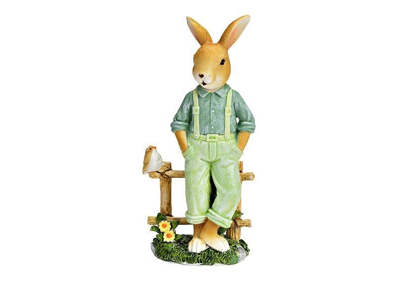 Coniglietto sul recinto in poliestere verde (L/A/P) 8x16x4 cm