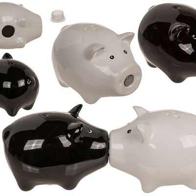 Salero/pimentero cerdos con nariz magnética, juego de 2, de cerámica negro, blanco (an/al/pr) 7x5x5cm
