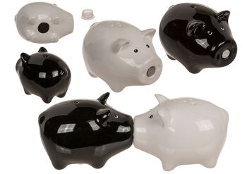 Salière/poivrière cochons avec nez magnétique, lot de 2, en céramique noir, blanc (L/H/P) 7x5x5cm