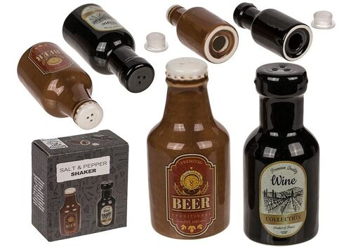 Salz/Pfefferstreuer Bier und Wein, 2-er Set, aus Keramik braun, schwarz (B/H/T) 4x6x4cm