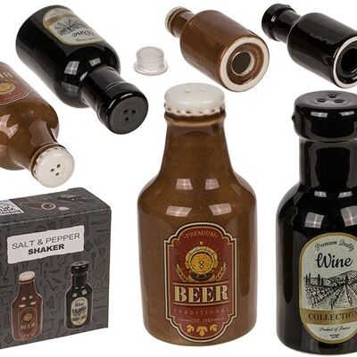 Porta sale/pepe per birra e vino, set da 2, in ceramica marrone, nero (L/A/P) 4x6x4 cm