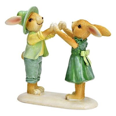 Par de conejos de poliéster verde (An/Al/Pr) 14x13x5cm