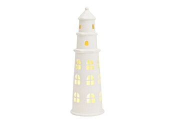 Phare LED exclusif 3xLR44 en porcelaine blanche (L/H/P) 9x27x9cm