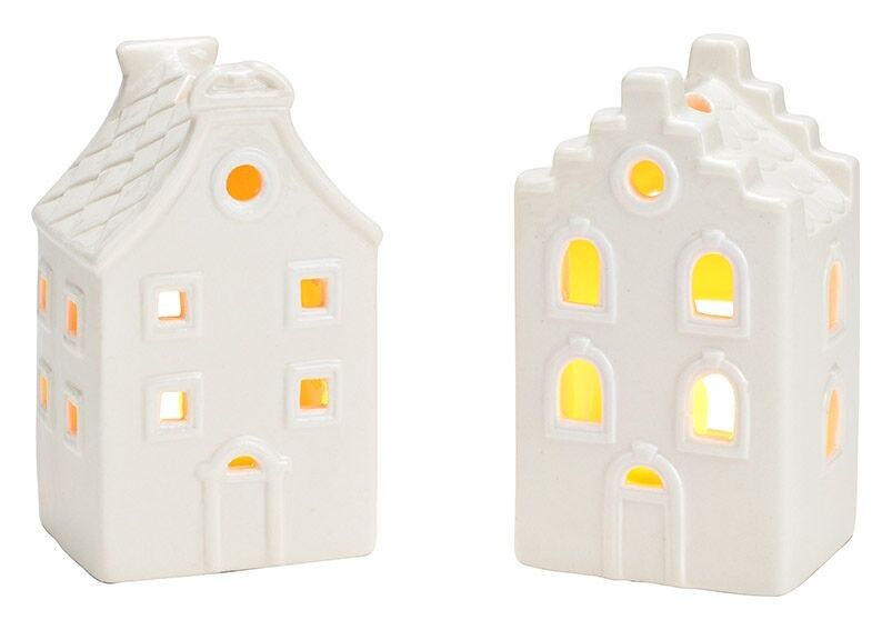 Casa farol de porcelana blanca, doble, (an/al/pr) 6x11x5cm