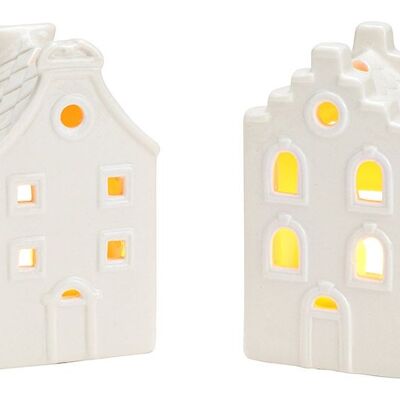 Windlicht Haus aus Porzellan weiß 2-fach, (B/H/T) 6x11x5cm