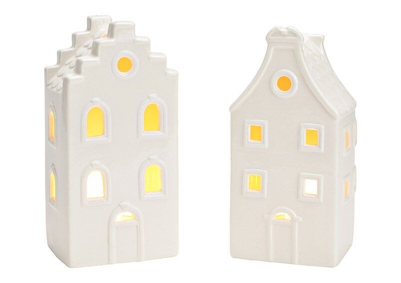 Farol en forma de casa de porcelana blanca, doble, (an/al/pr) 8x17x7cm