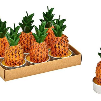 Juego de 6 candelita piña 4x8x4cm, hechas de cera de colores (An/Al/Pr) 14x9x9cm