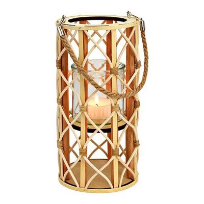 Lanterna in legno con lanterna in vetro naturale (L/A/P) 15x29x15 cm