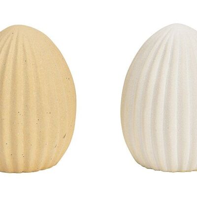 Huevo de Pascua de cerámica beige, blanco 2 veces, (An/Al/Pr) 7x9x7cm