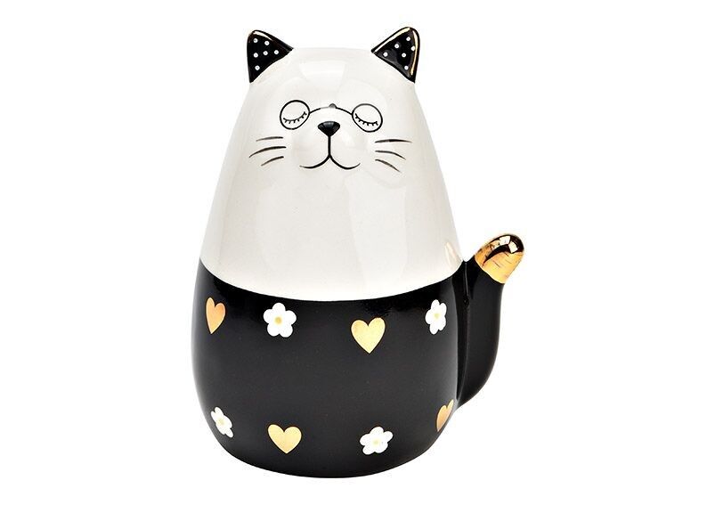 Gato con vasos de cerámica negra (An/Al/Pr) 10x13x8cm