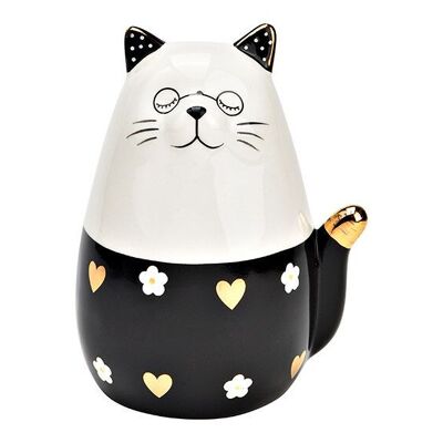 Gatto con occhiali in ceramica nera (L/A/P) 10x13x8 cm