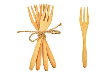 Mini fourchette, lot de 4, en bambou naturel (L/H/P) 3x13x3cm