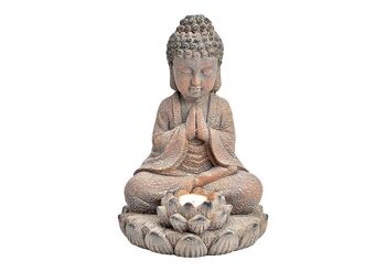 Bouddha avec photophore en magnésie marron antique (L/H/P) 21x31x21cm
