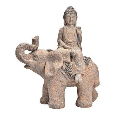 Bouddha sur éléphant en magnésie marron antique (L/H/P) 38x46x20cm