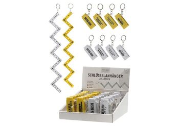 Porte-clés règle, dictons, ABS avec porte-clés, jaune, blanc 8 fois, (L/H/P) 6x1x2cm