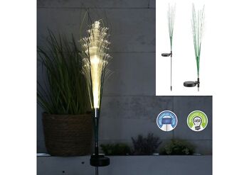 Piquet de jardin solaire à LED, herbe de la pampa, en acier inoxydable, plastique blanc (L/H/P) 10x78x6cm LED blanc chaud, interrupteur marche/arrêt, incl. 1x1,2V AA 300mAh, batterie Ni-MH, IP44