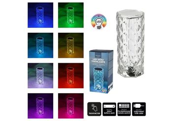Lampe de table Kristal Look, polystyrène PS 16 couleurs changeantes par toucher, télécommande, en plastique transparent (L/H/P) 9x21x9cm