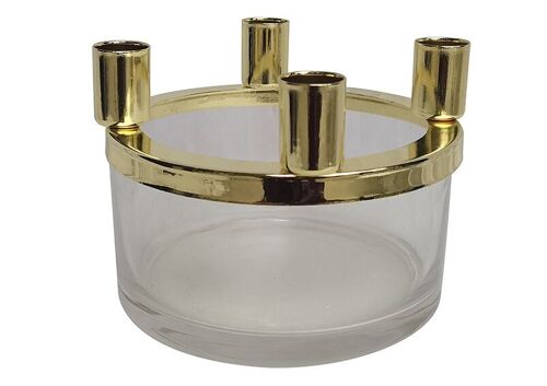 Adventskranz, Kerzenhalter aus Glas/Metall, Gold (B/H/T) 15x11x15cm