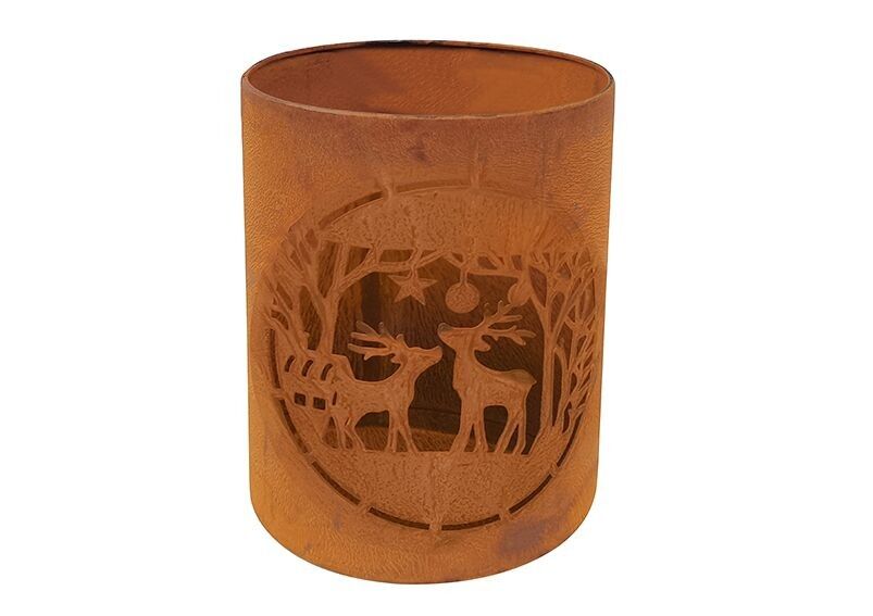 Windlicht Winderwald Hirsch Dekor aus Metall braun (B/H/T) 15x18x15cm
