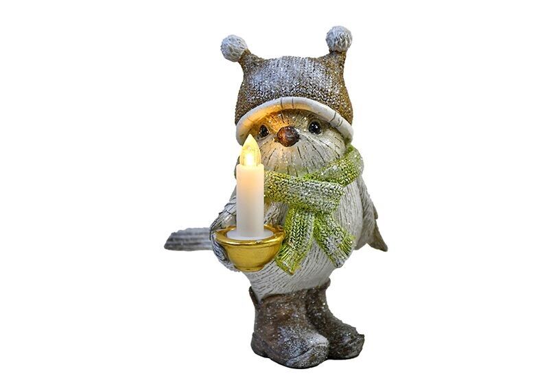 Wintervogel mit LED Kerzen aus Poly weiß (B/H/T) 9x19x17cm