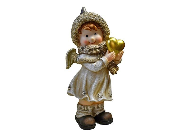 Engel mit Herz aus Poly gold (B/H/T) 15x30x12cm