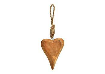 Coeur suspendu en bois de manguier naturel (L/H/P) 7x9x2cm