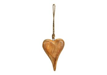 Coeur suspendu en bois de manguier naturel (L/H/P) 10x14x2cm