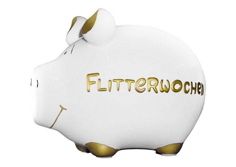 Spardose KCG Kleinschwein, Flitterwochen aus Keramik weiß (B/H/T) 12x9x9cm
