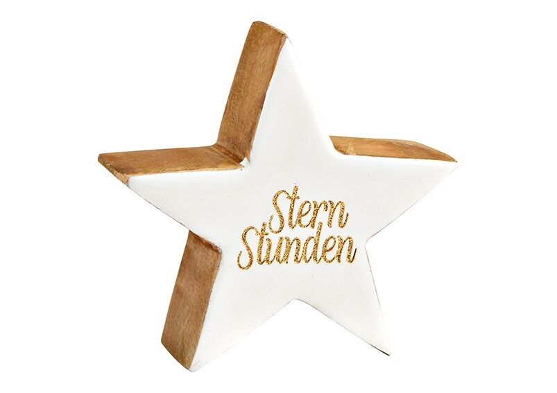 Estrella, horas estrella de madera de mango blanco (An/Al/Pr) 9x9x4cm