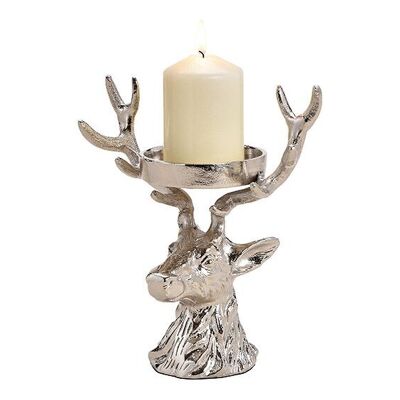 Candle holder deer head made of metal silver (W/H/D) 19x20x12cm