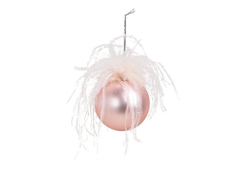 Weihnachtskugel mit Federn aus Glas, Pink Ø8cm
